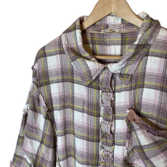 Free People Fallin for Flannel Sleep Shirt Plaid size Small - Picture 2 of 4